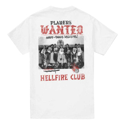 White - Back - Stranger Things Unisex Adult Hellfire Wanted Poster T-Shirt