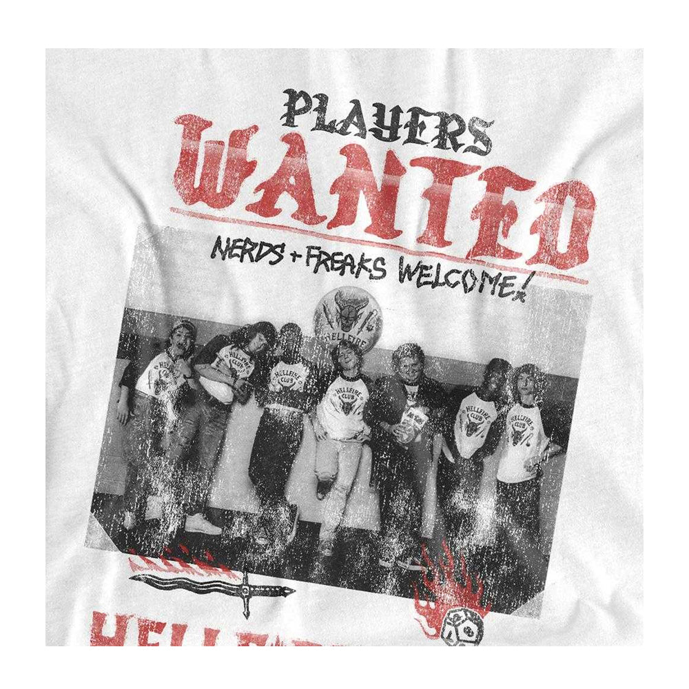 White - Side - Stranger Things Unisex Adult Hellfire Wanted Poster T-Shirt