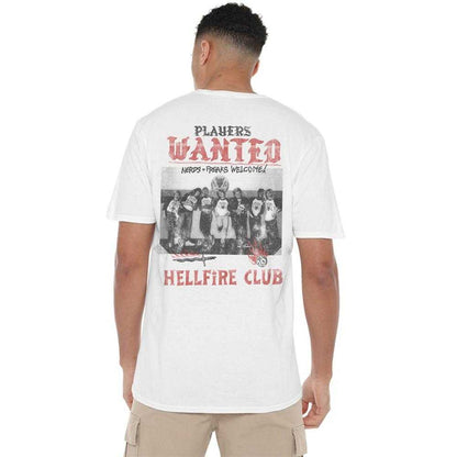 White - Pack Shot - Stranger Things Unisex Adult Hellfire Wanted Poster T-Shirt
