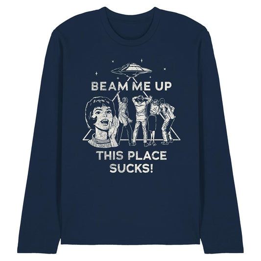 Navy - Front - Stranger Things Unisex Adult Beam Me Up Long-Sleeved T-Shirt