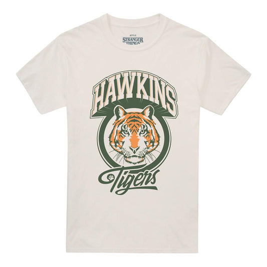 Natural - Front - Stranger Things Unisex Adult Hawkins Tigers Retro T-Shirt
