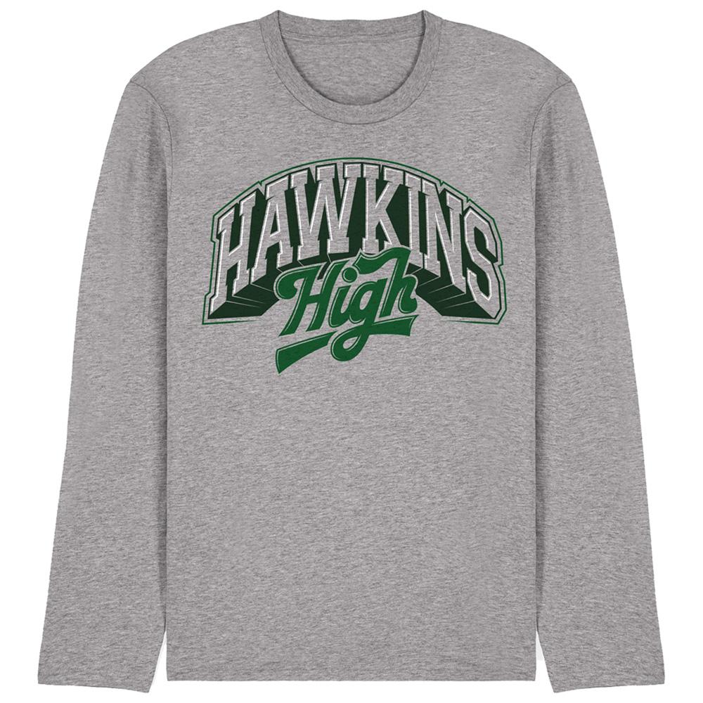 Athletic Heather - Front - Stranger Things Unisex Adult Hawkins High Logo Long-Sleeved T-Shirt