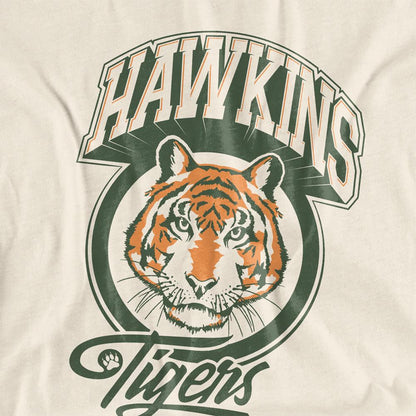 Natural - Side - Stranger Things Womens-Ladies Retro Hawkins Tiger T-Shirt