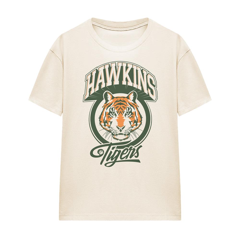 Natural - Front - Stranger Things Womens-Ladies Retro Hawkins Tiger T-Shirt