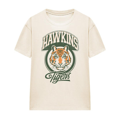 Natural - Front - Stranger Things Womens-Ladies Retro Hawkins Tiger T-Shirt