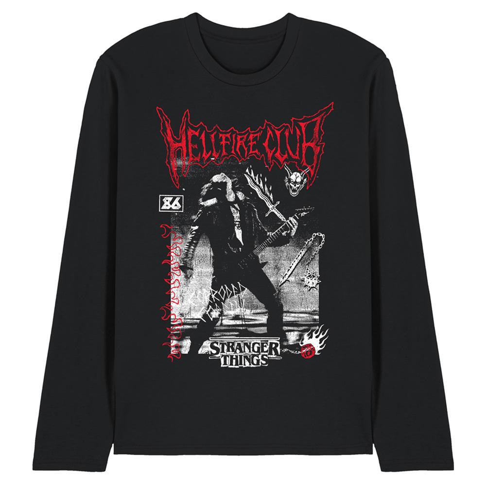 Black - Front - Stranger Things Unisex Adult Hellfire Eddie Long-Sleeved T-Shirt