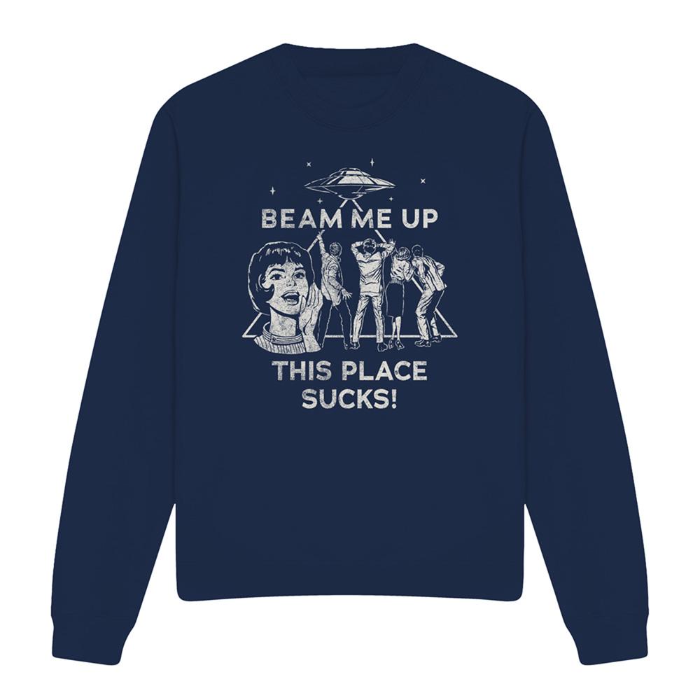 Navy - Front - Stranger Things Unisex Adult Beam Me Up Sweatshirt