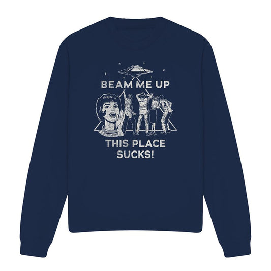 Navy - Front - Stranger Things Unisex Adult Beam Me Up Sweatshirt