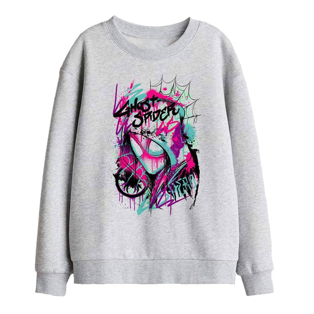 Athletic Heather - Front - Spidey And His Amazing Friends Childrens-Kids Ghost-Spider Graffiti Face Sweatshirt