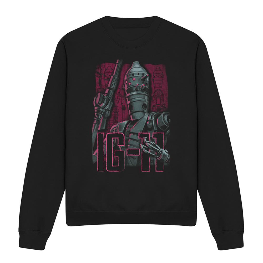 Black - Front - Star Wars: The Mandalorian Unisex Adult Bounty Hunter IG-11 Sweatshirt
