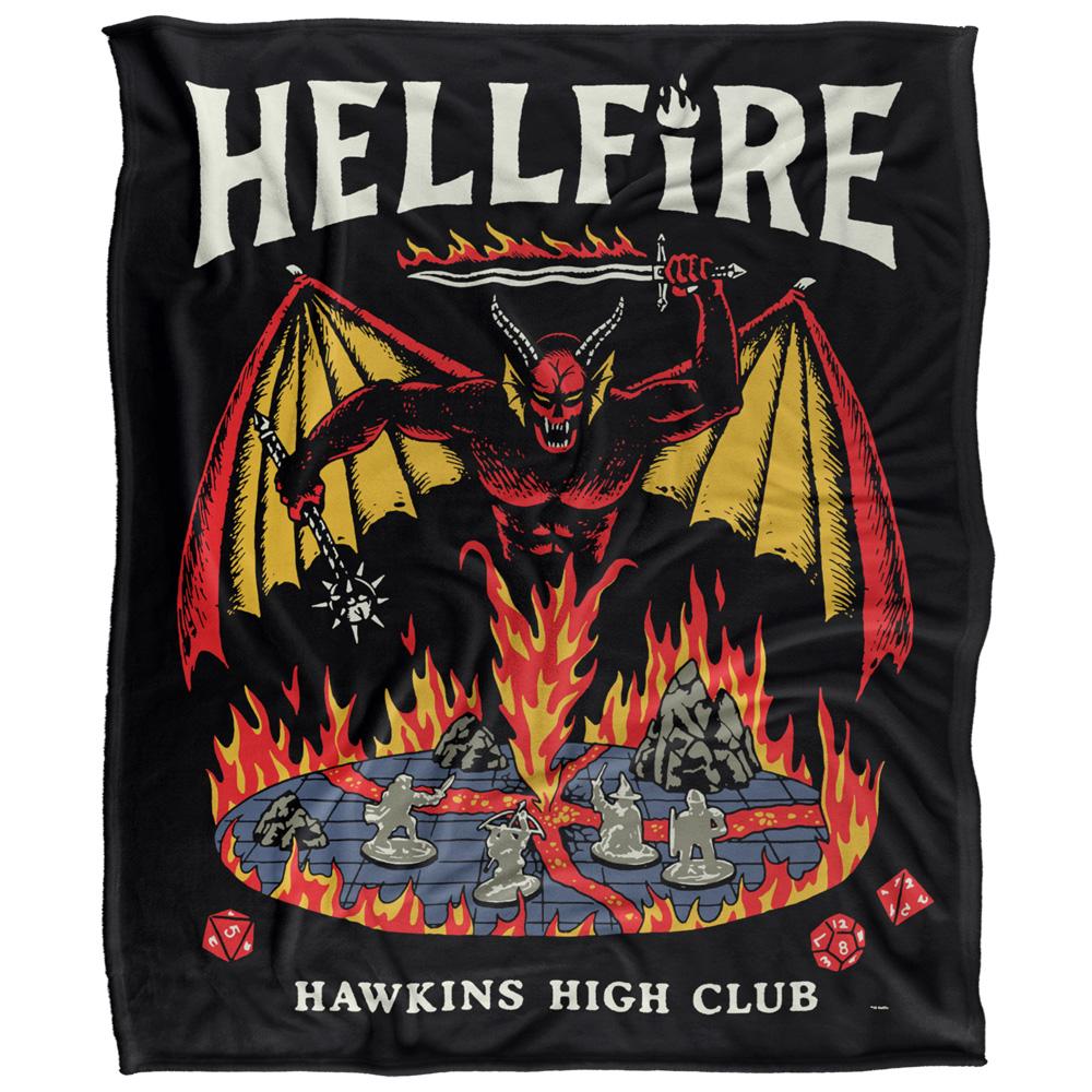 Black-Multicoloured - Front - Stranger Things Hawkins High Hellfire Silky Supersoft Throw