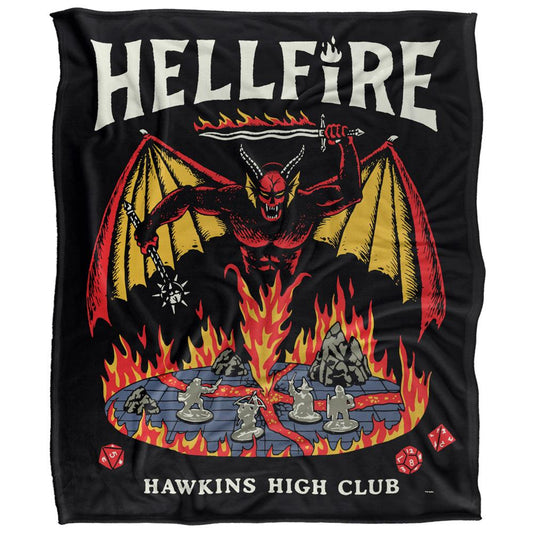 Black-Multicoloured - Front - Stranger Things Hawkins High Hellfire Silky Supersoft Throw