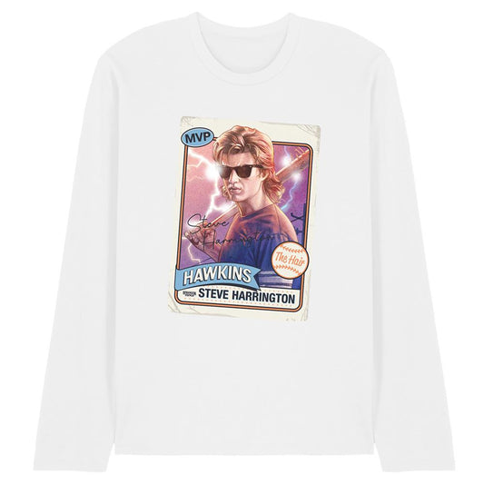 White - Front - Stranger Things Unisex Adult Steve Harrington Hair Long-Sleeved T-Shirt