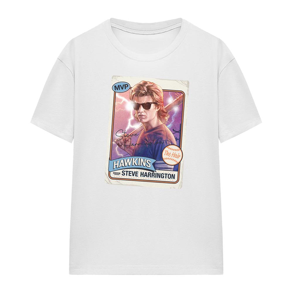 White - Front - Stranger Things Womens-Ladies Steve Harrington Hair T-Shirt