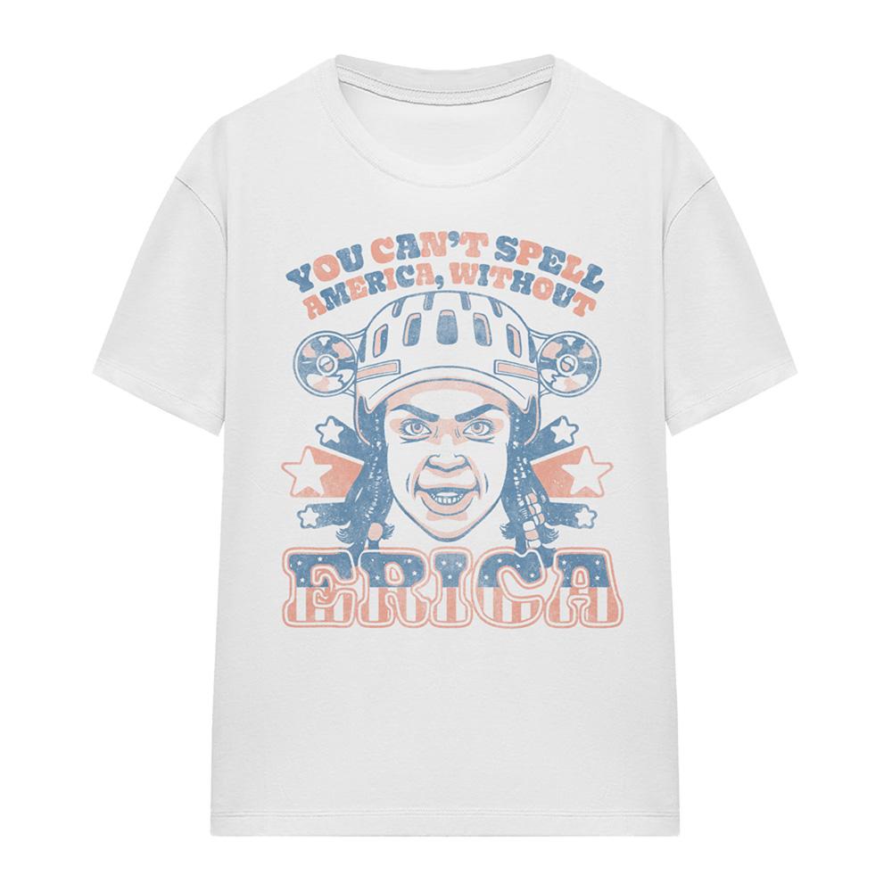 White - Front - Stranger Things Womens-Ladies Erica America T-Shirt