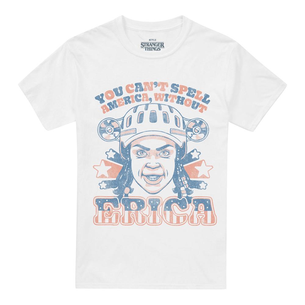 White - Front - Stranger Things Unisex Adult Erica America T-Shirt