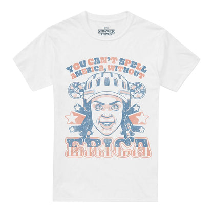 White - Front - Stranger Things Unisex Adult Erica America T-Shirt