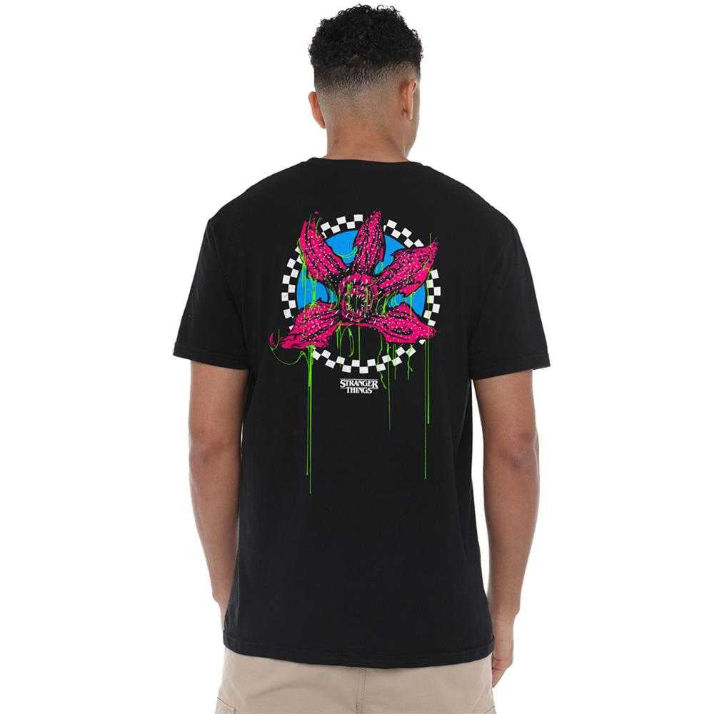 Black - Pack Shot - Stranger Things Unisex Adult Demogorgon Checkered Back Print T-Shirt