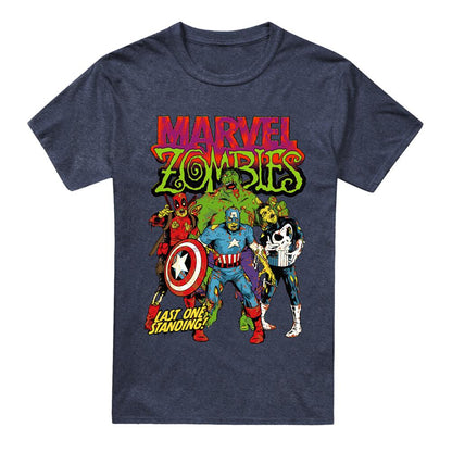 Navy - Front - Marvel Zombies Unisex Adult Last One Standing Heather T-Shirt