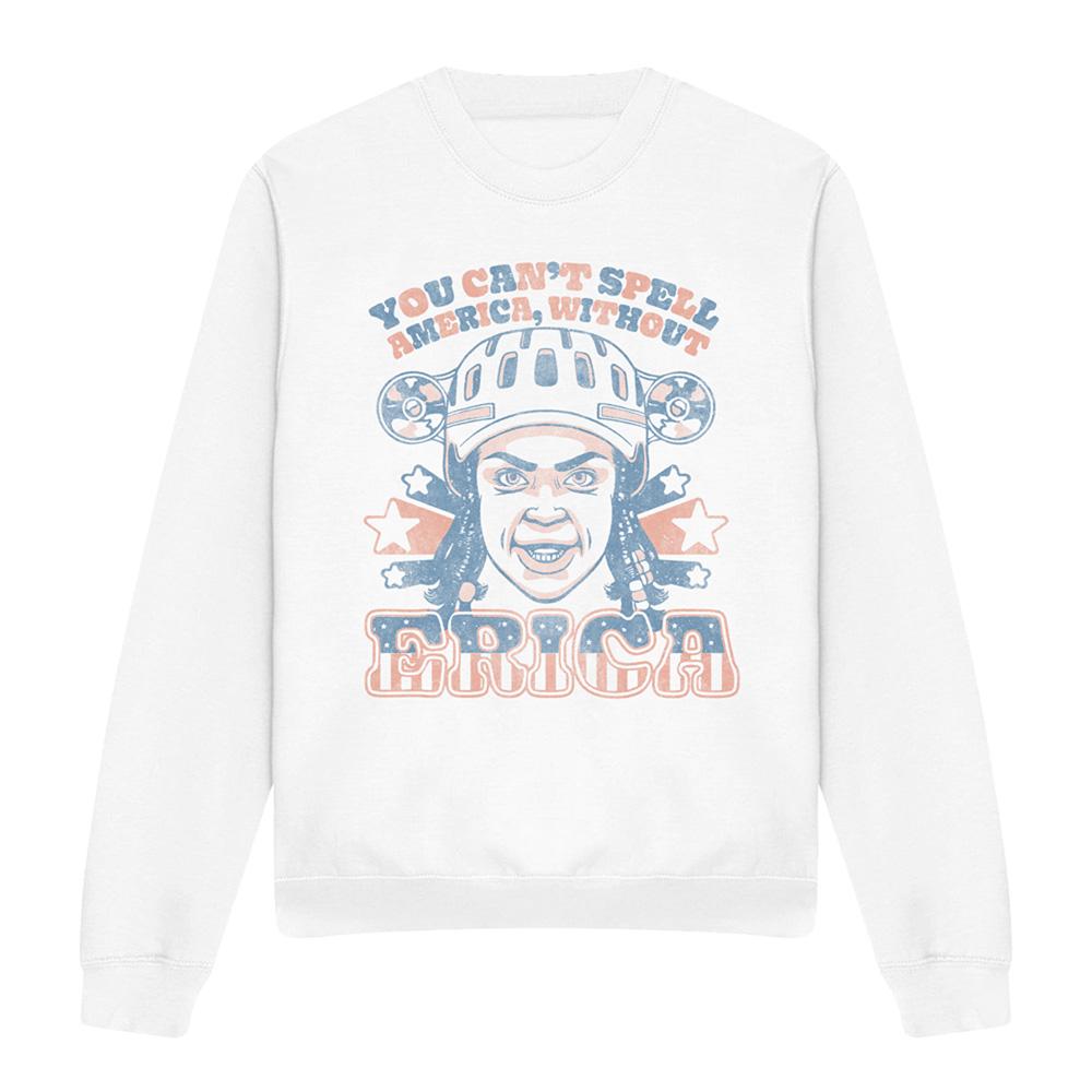 White - Front - Stranger Things Unisex Adult Erica America Sweatshirt