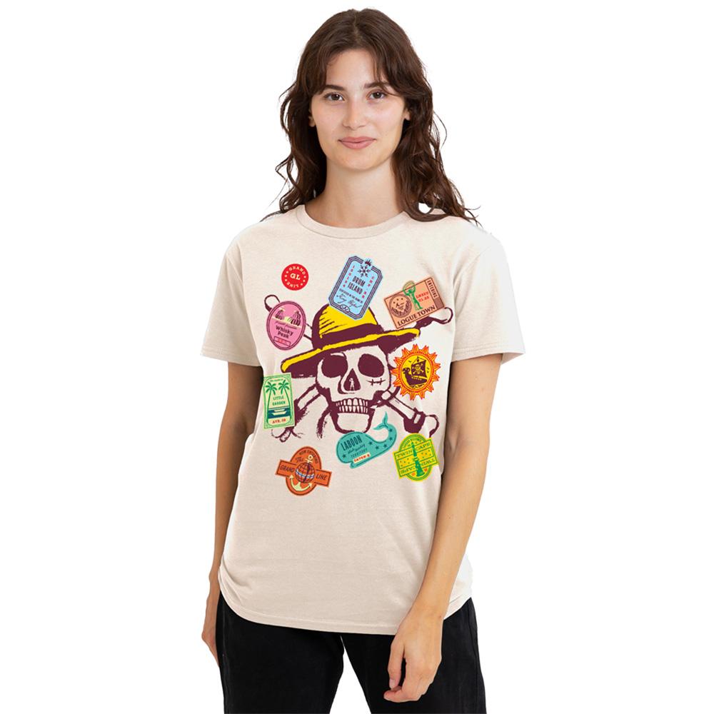 Natural - Back - One Piece Womens-Ladies Travel Stickers Skull T-Shirt