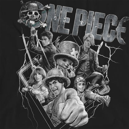 Black - Back - One Piece Womens-Ladies Straw Hat Crew Heavy Metal T-Shirt