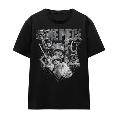 Black - Lifestyle - One Piece Womens-Ladies Straw Hat Crew Heavy Metal T-Shirt