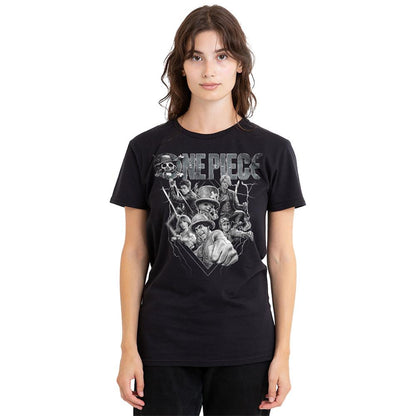 Black - Front - One Piece Womens-Ladies Straw Hat Crew Heavy Metal T-Shirt