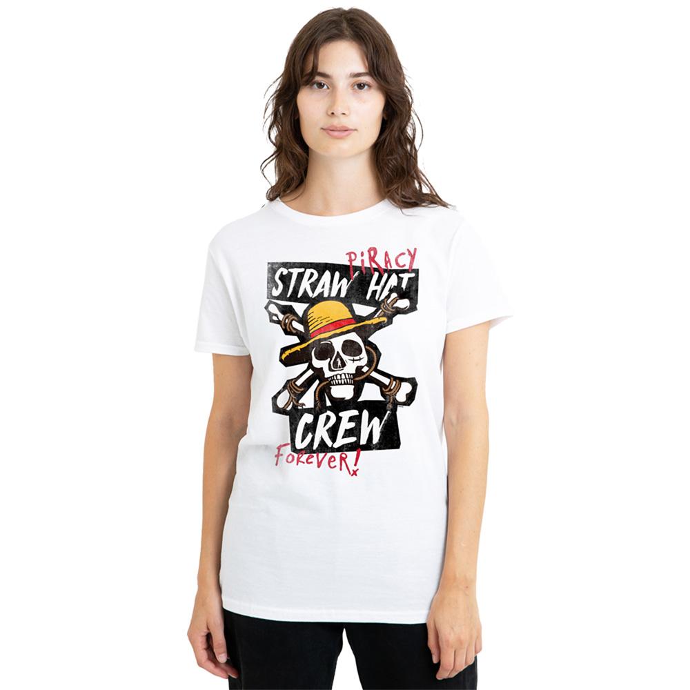 White - Back - One Piece Womens-Ladies Straw Hat Crew T-Shirt