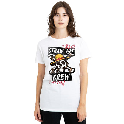 White - Back - One Piece Womens-Ladies Straw Hat Crew T-Shirt