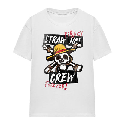 White - Front - One Piece Womens-Ladies Straw Hat Crew T-Shirt