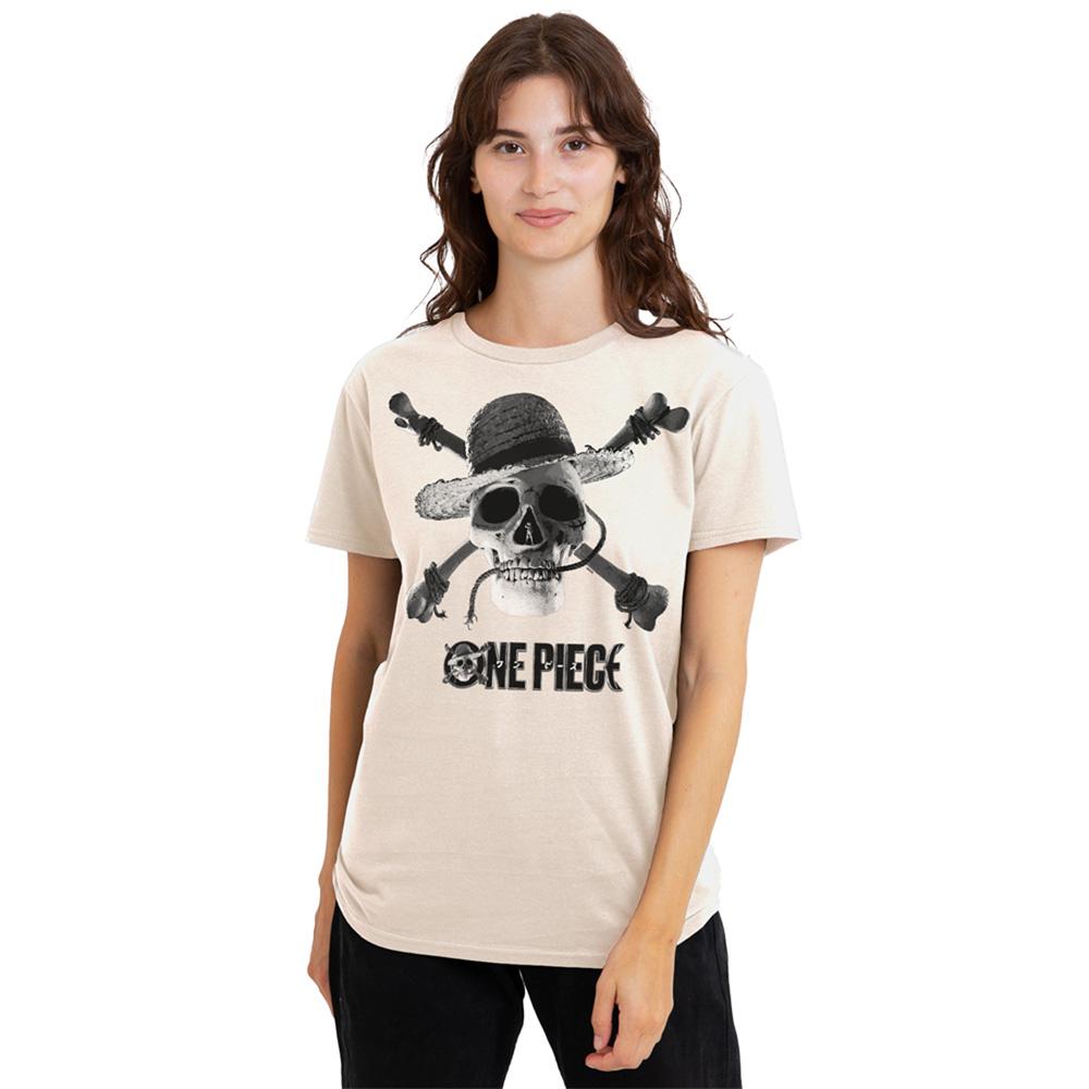 Natural - Back - One Piece Womens-Ladies Skull Logo T-Shirt
