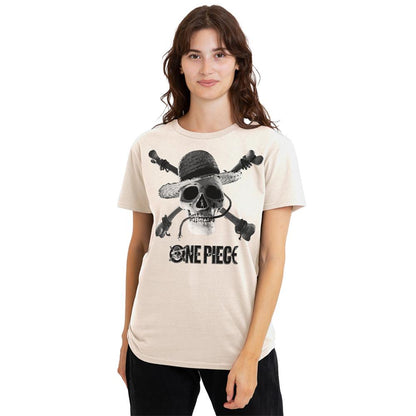 Natural - Back - One Piece Womens-Ladies Skull Logo T-Shirt