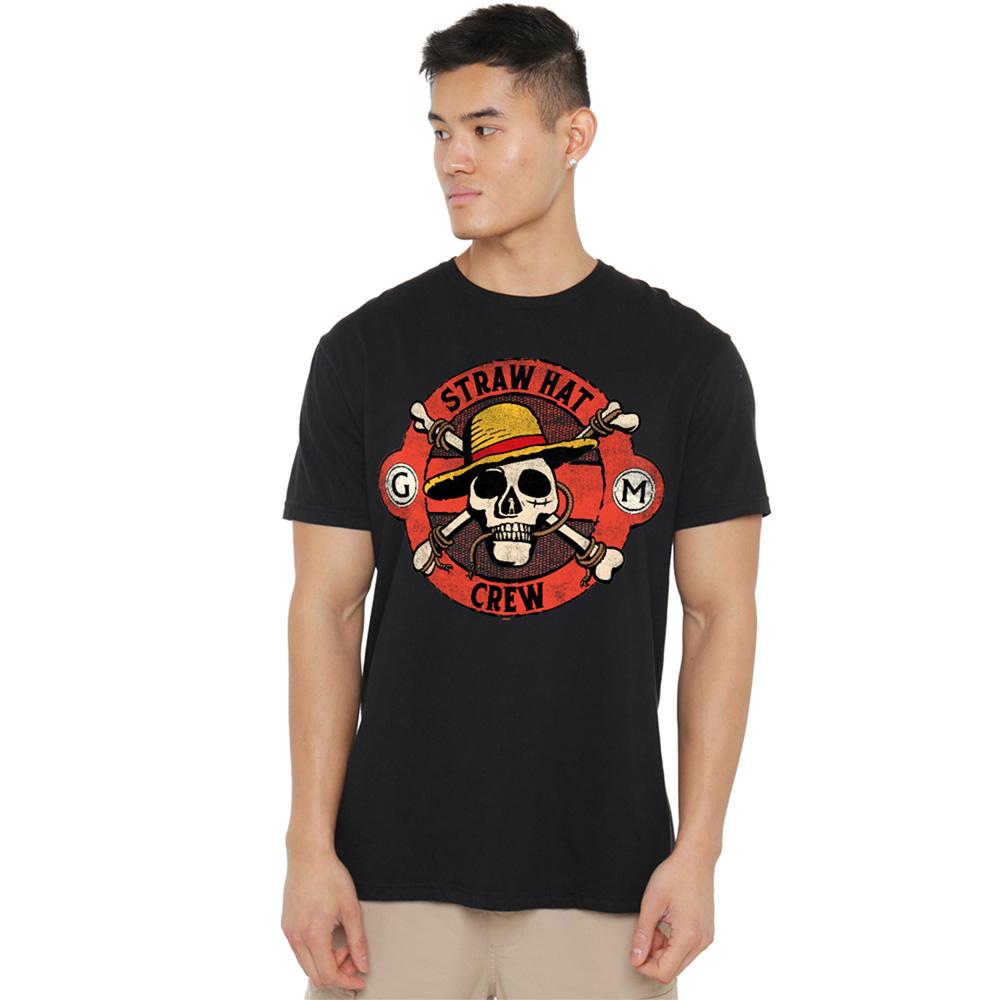 Black - Back - One Piece Unisex Adult Straw Hat Crew Skull T-Shirt