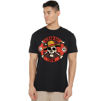 Black - Back - One Piece Unisex Adult Straw Hat Crew Skull T-Shirt