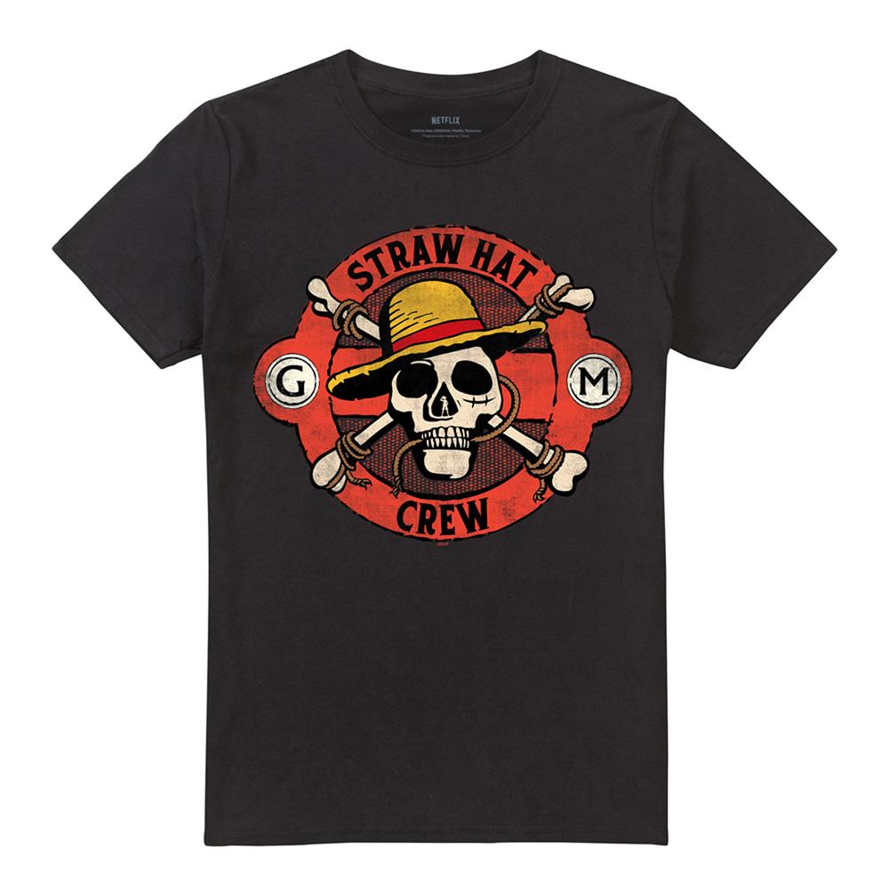 Black - Front - One Piece Unisex Adult Straw Hat Crew Skull T-Shirt