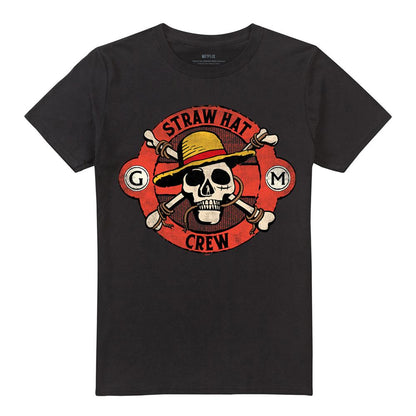 Black - Front - One Piece Unisex Adult Straw Hat Crew Skull T-Shirt