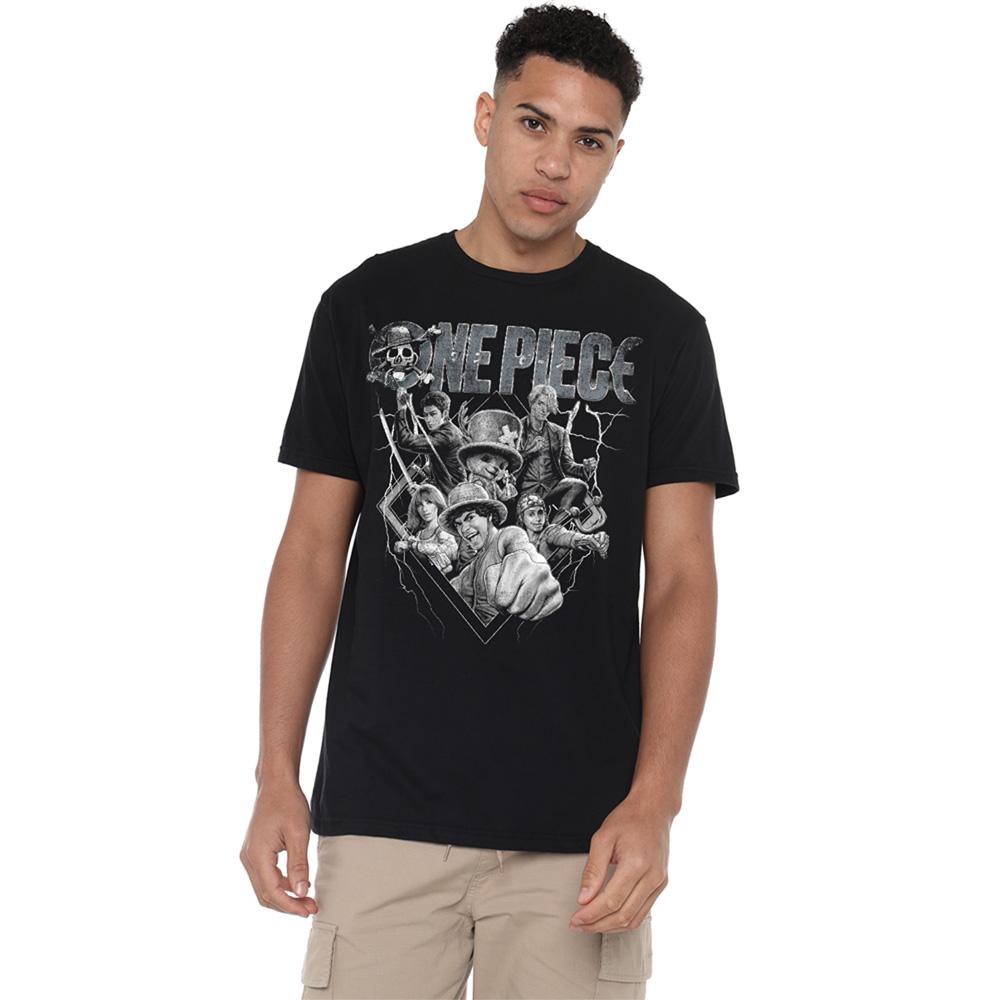 Black - Back - One Piece Unisex Adult Straw Hat Crew Heavy Metal T-Shirt