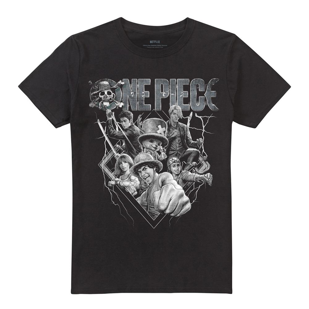 Black - Front - One Piece Unisex Adult Straw Hat Crew Heavy Metal T-Shirt