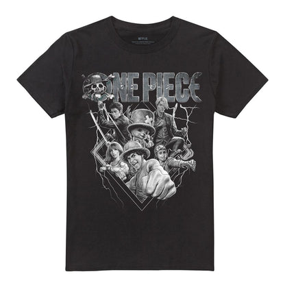 Black - Front - One Piece Unisex Adult Straw Hat Crew Heavy Metal T-Shirt
