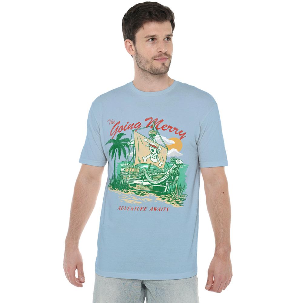 Light Blue - Back - One Piece Unisex Adult The Going Merry Adventure Awaits T-Shirt