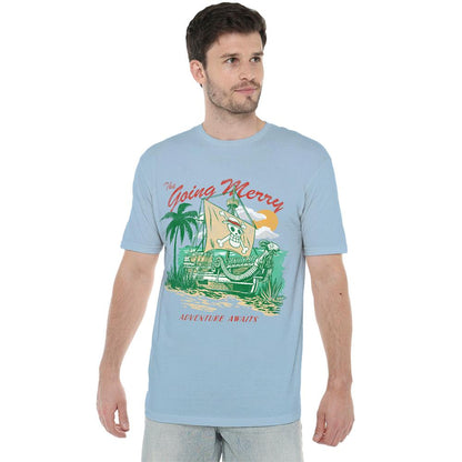 Light Blue - Back - One Piece Unisex Adult The Going Merry Adventure Awaits T-Shirt