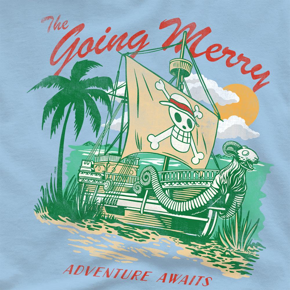 Light Blue - Side - One Piece Unisex Adult The Going Merry Adventure Awaits T-Shirt