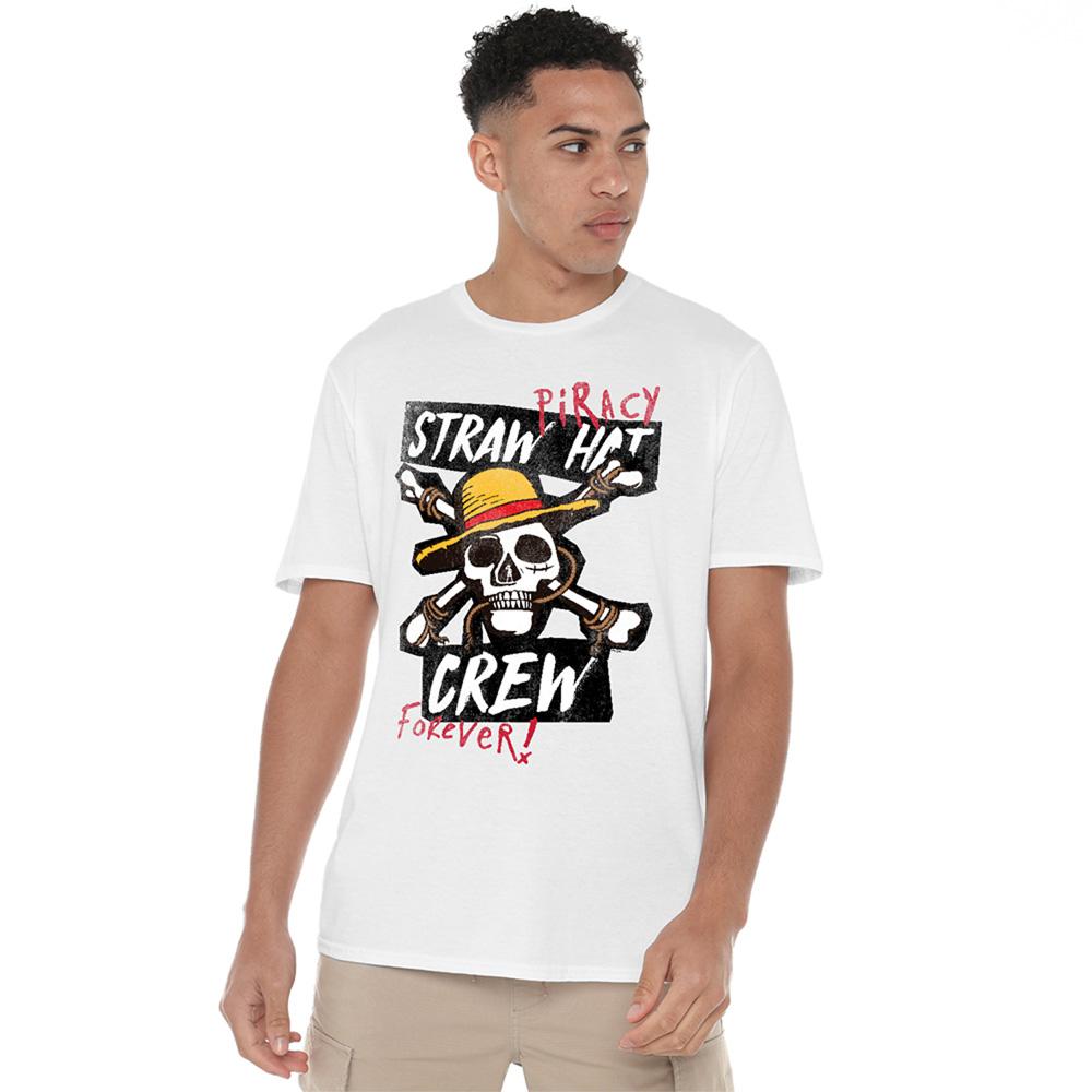 White - Lifestyle - One Piece Unisex Adult Straw Hat Crew T-Shirt