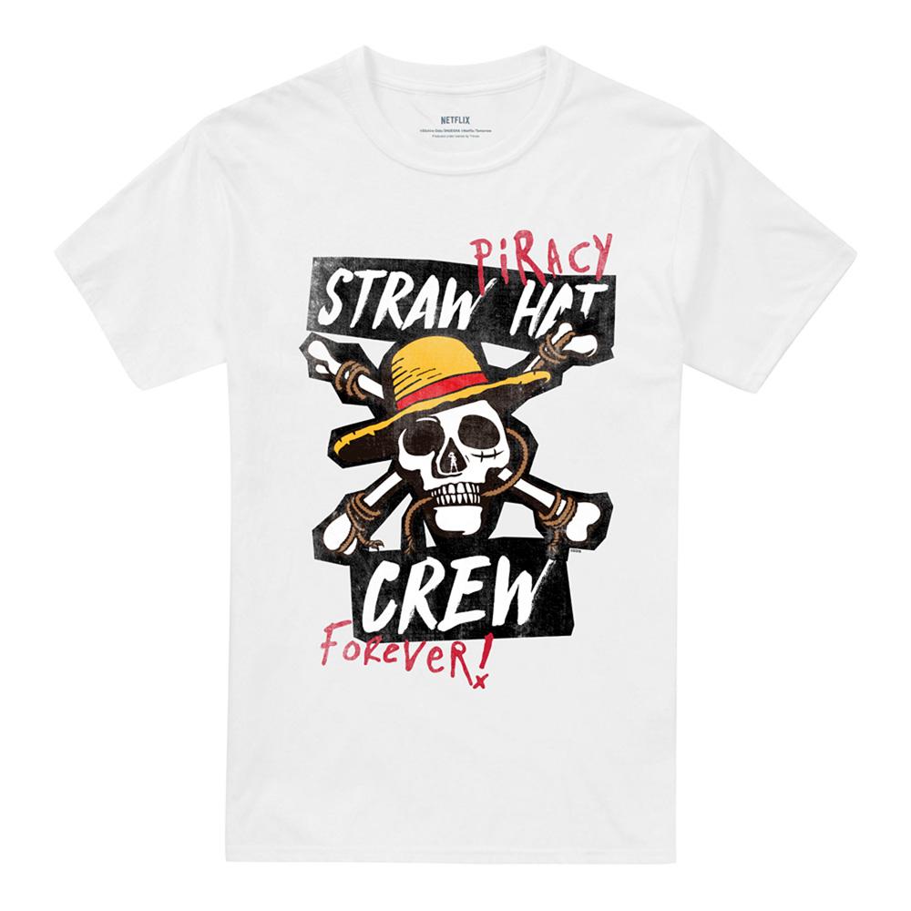 White - Front - One Piece Unisex Adult Straw Hat Crew T-Shirt