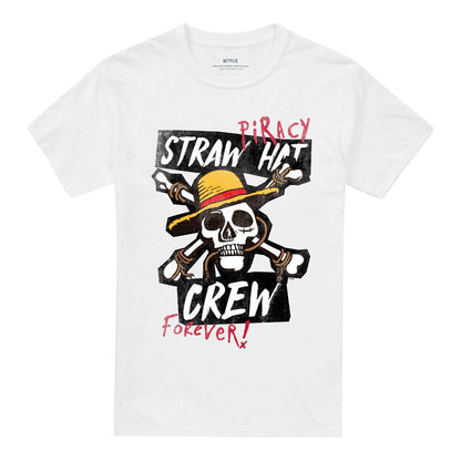 White - Front - One Piece Unisex Adult Straw Hat Crew T-Shirt