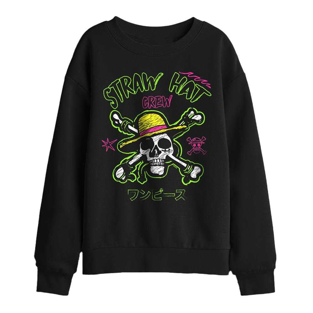 Black - Front - One Piece Childrens-Kids Skull And Crossbones Sweatshirt