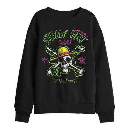 Black - Front - One Piece Childrens-Kids Skull And Crossbones Sweatshirt