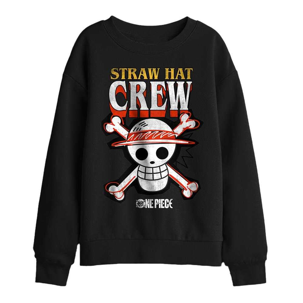 Black - Front - One Piece Childrens-Kids Straw Hat Crew Logo Sweatshirt