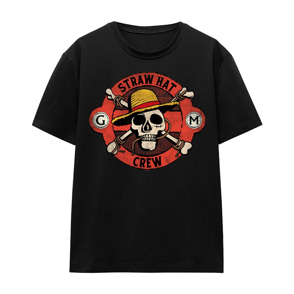 Black - Front - One Piece Womens-Ladies Straw Hat Crew Skull T-Shirt